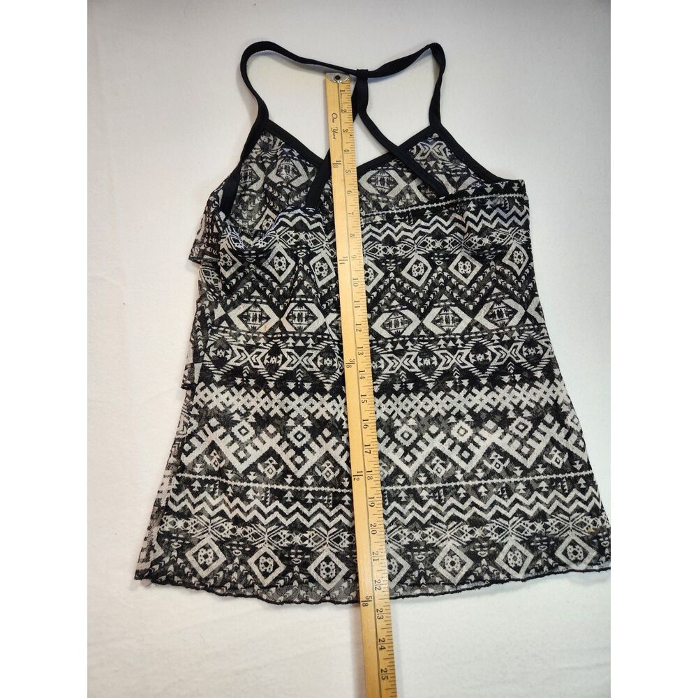 Womens Tank Top Size S Black Sheer Layered Tribal Boho Geometric Festival - Picture 6 of 9